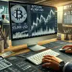 Trader analisando o preço do bitcoin na região dos 65 mil dólares