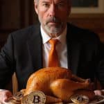 Bilionário Michael Saylor compartilhou em sua conta no X uma imagem de uma ceia com bitcoins, criada com ajuda da inteligência artificial bitcoin bilionário