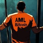 Homem com uniforme da prisão escrito AML Bitcoin