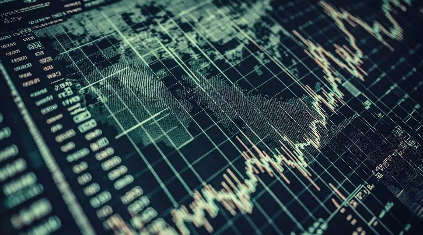 Gráfico de negociação de criptomoedas distorcido. Fonte: Midjourney.
