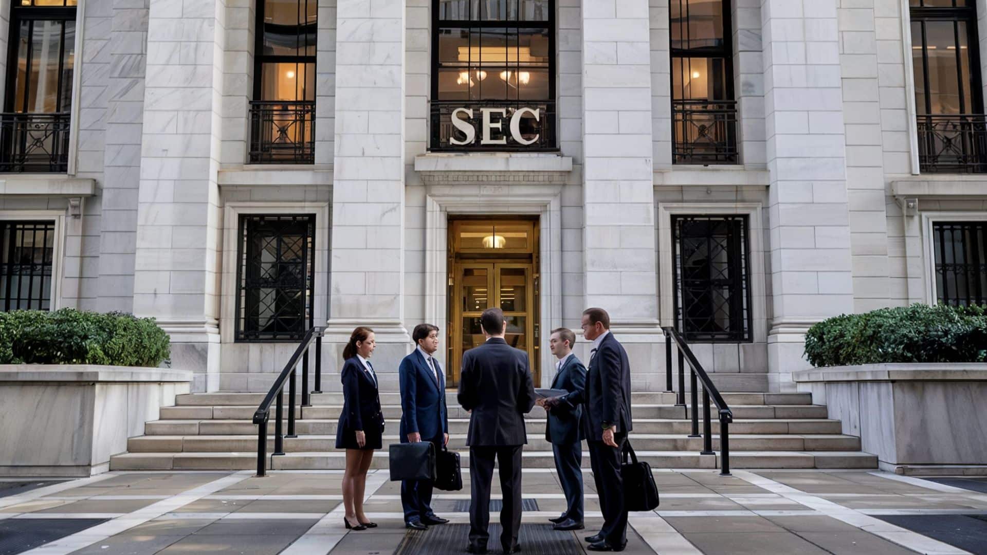 Investidores reunidos na porta da SEC