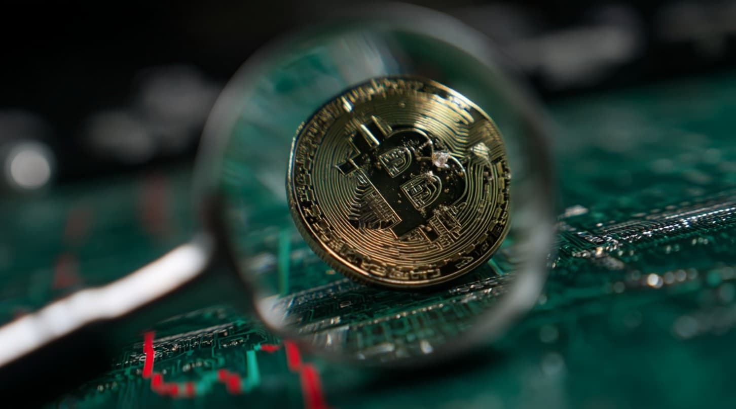 Lupa investigando Bitcoin. Fonte: Midjourney.