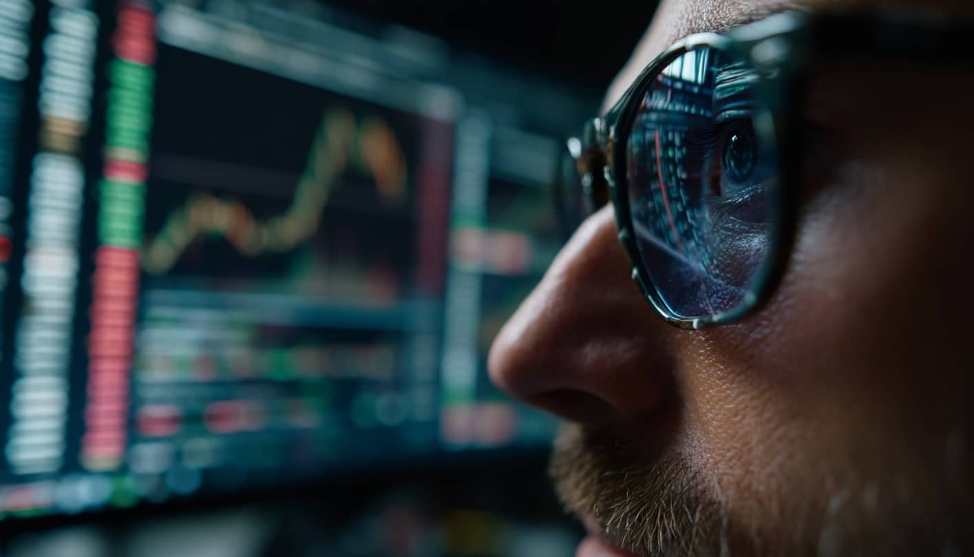 Investidor de criptomoedas olhando para tela de corretora. Fonte: Midjourney.