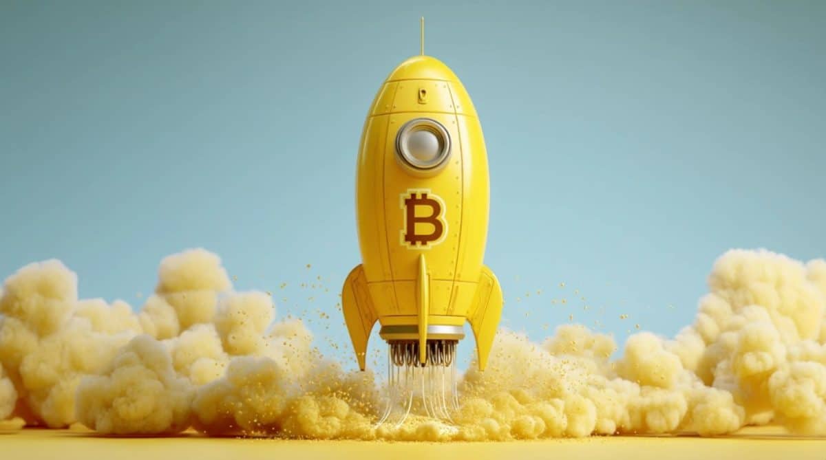 Bitcoin Rocket 3D (Imagem: Midjourney))