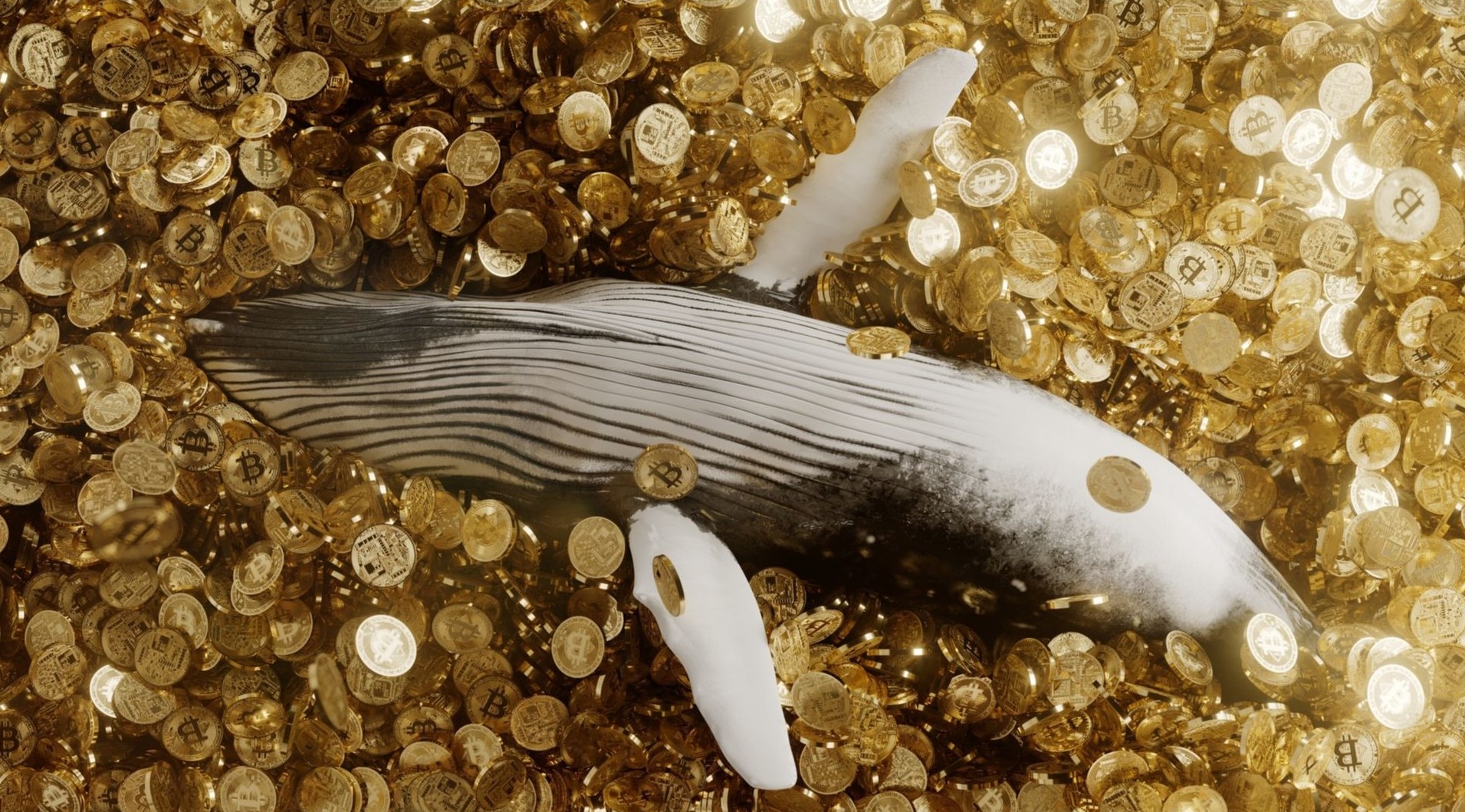 Baleia e moedas de bitcoin