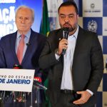Ministro da Justiça, Ricardo Lewandowski, juntamente com o governador do Rio de Janeiro, Cláudio Castro, durante entrevista coletiva para falar sobre ação policial da Operação Contenção, contra o Comando Vermelho. Foto: Fernando Frazão/Agência Brasil