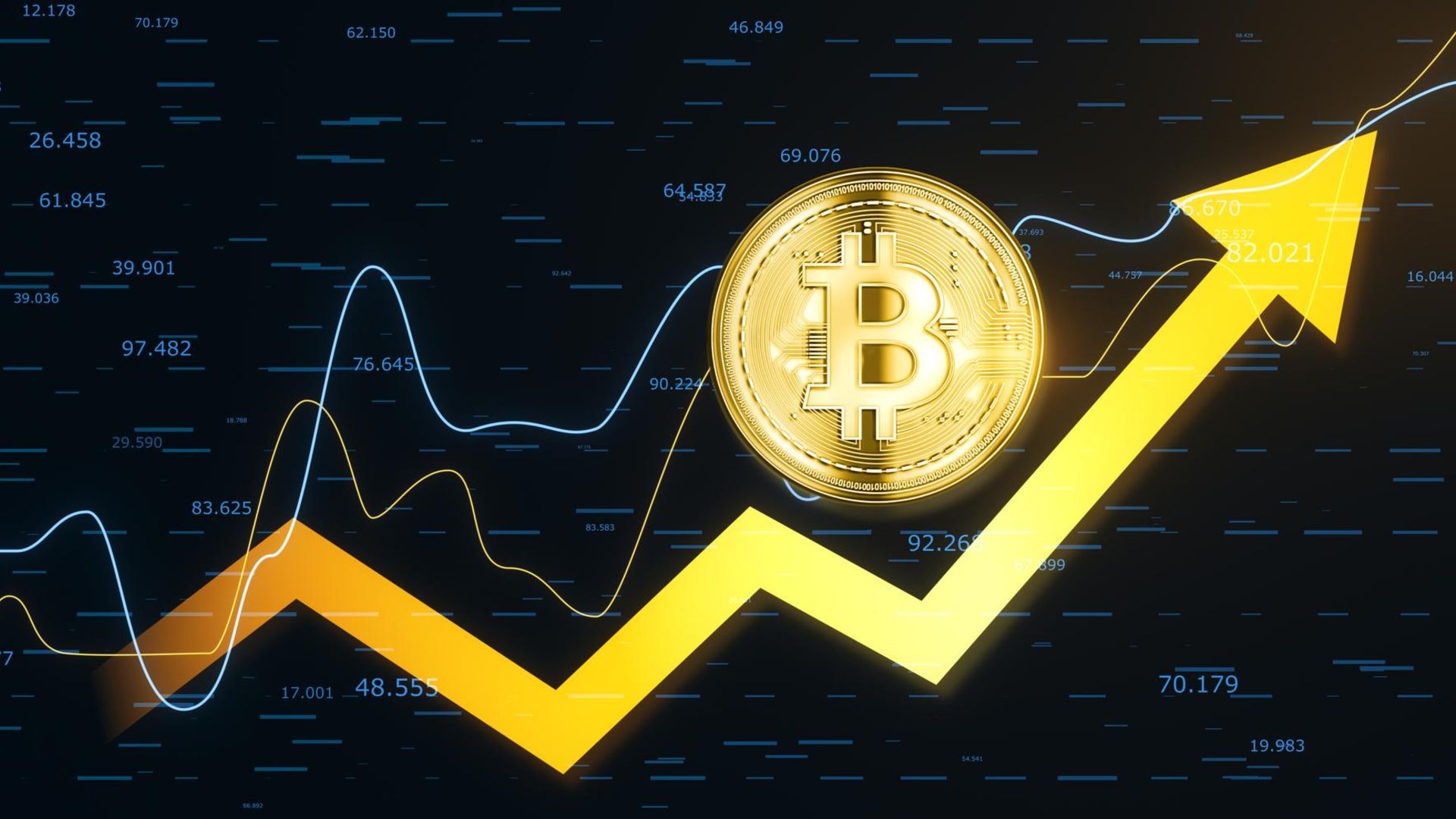 Gráfico de bitcoin com seta para cima