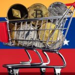 Bitcoin e outras criptomoedas em frente a bandeira da Venezuela