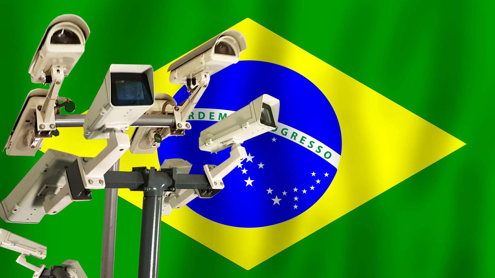 Bandeira do Brasil com câmeras de vigilância Coaf e exchanges de criptomoedas