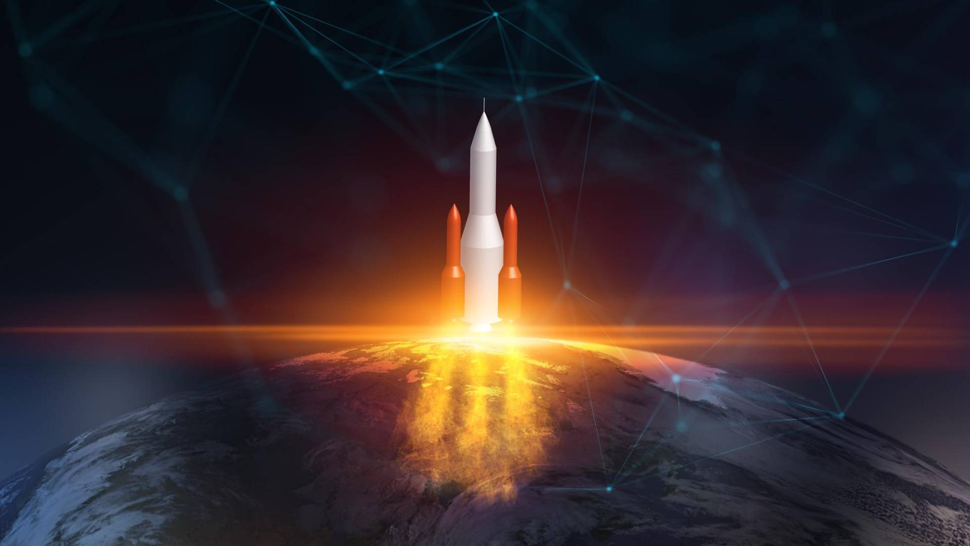 Nave espacial com planeta Terra em destaque, com redes próximas De Apollo à Artemis: o problema que o blockchain tenta resolver