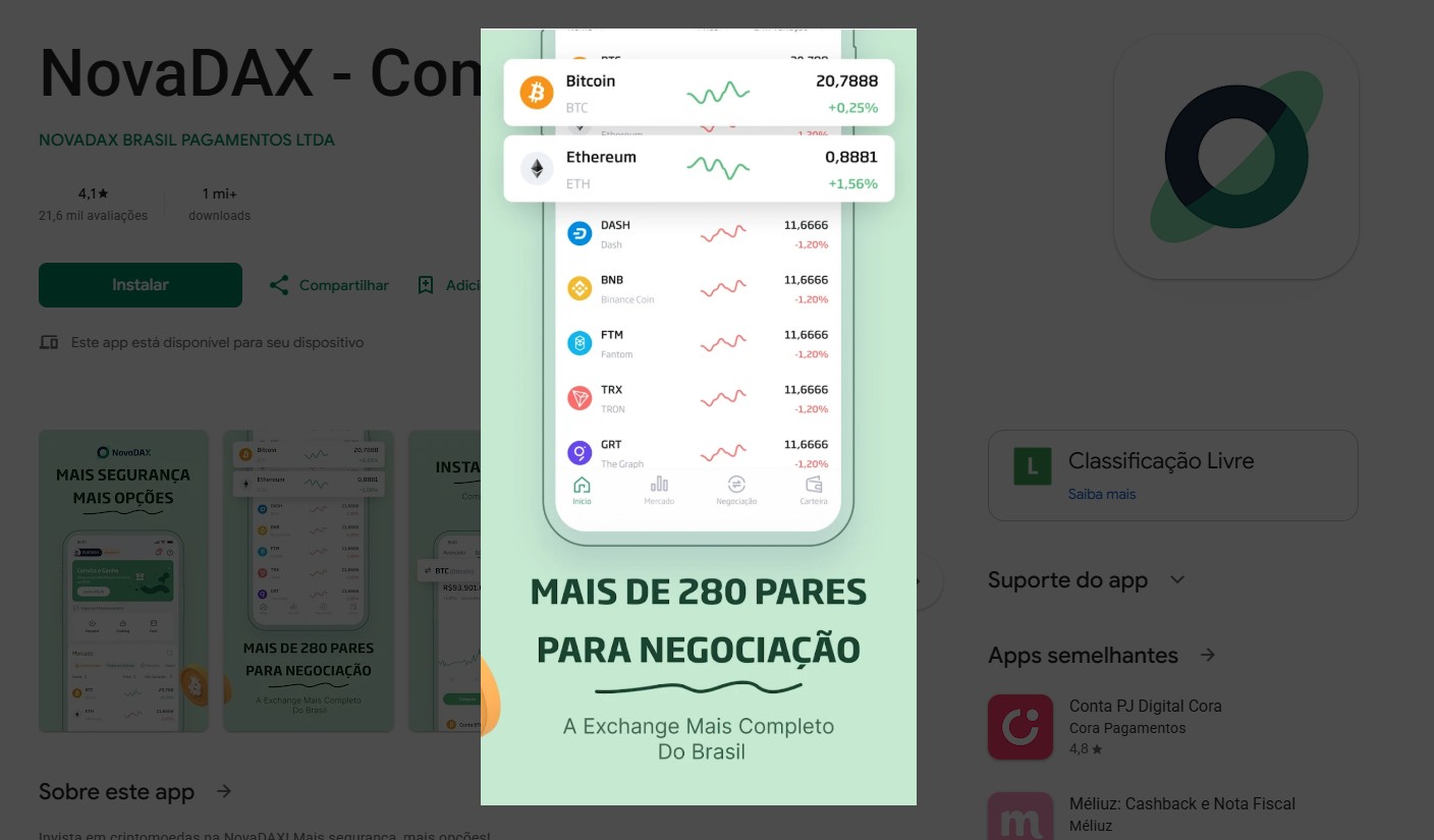 Novadax na Play Store (Imagem: reproducao)