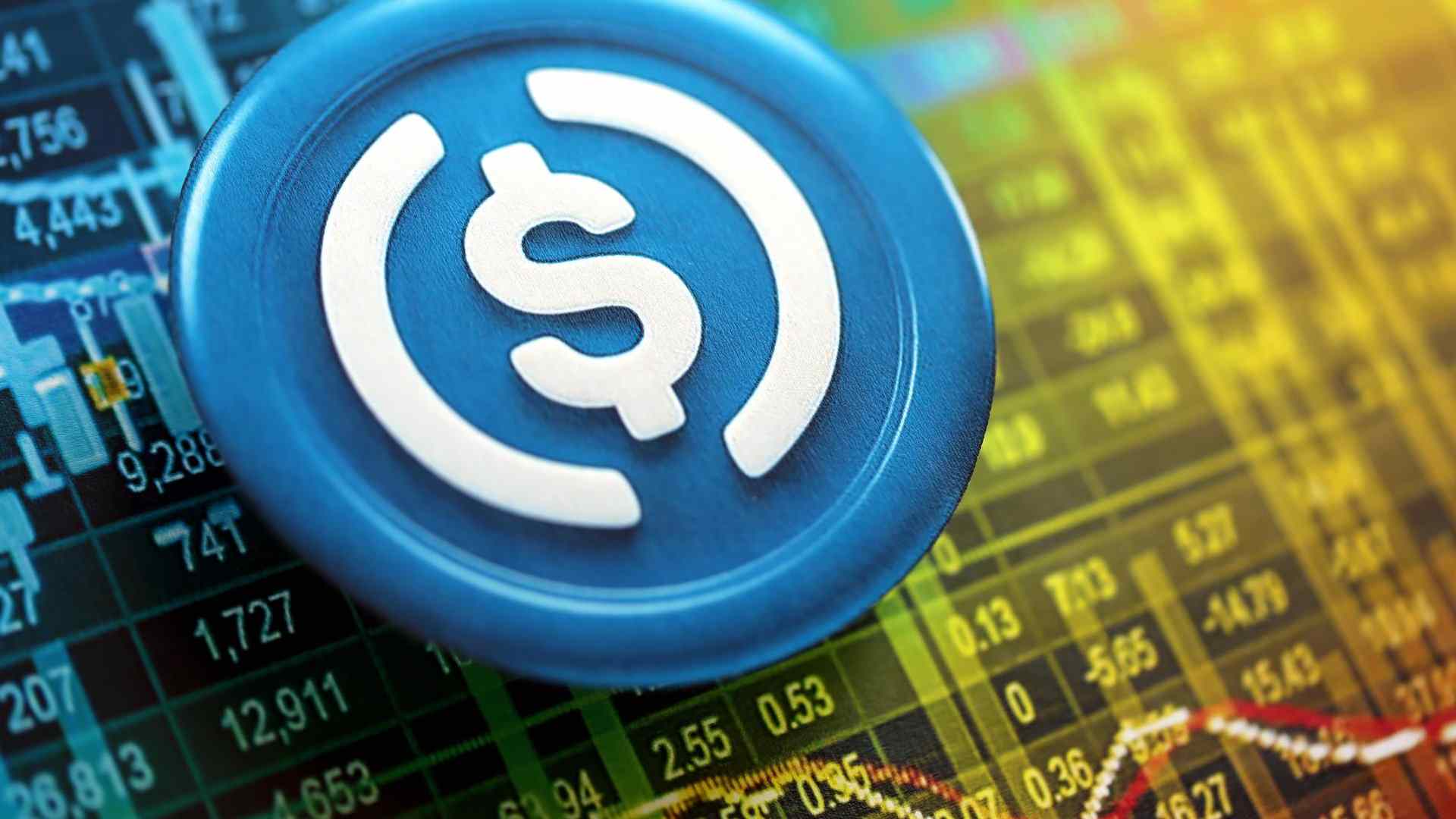 USDC em destaque com gráficos ao fundo, Dólar digital