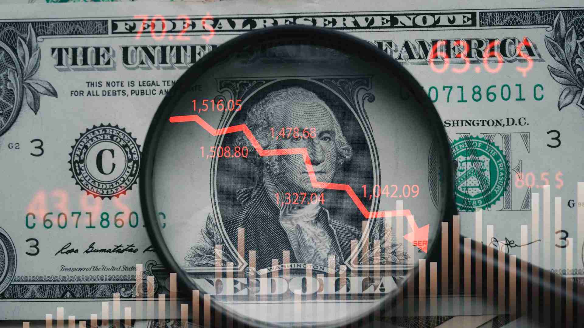 Dólar com gráfico de queda